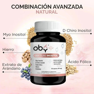OBY Pure Inositol con Myo y D-Chiro Inositol + Ácido Fólico, Hierro y Extracto Arándano | Capsulas $̶3̶9̶9̶.̶0̶0̶ oby.mx