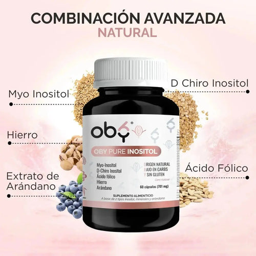 OBY Pure Inositol con Myo y D-Chiro Inositol + Ácido Fólico, Hierro y Extracto Arándano | Capsulas $̶3̶9̶9̶.̶0̶0̶ oby.mx