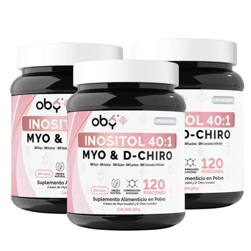 Pack de 3 botes: Oby Inositol Ultra con Myo y D-Chiro Inositol Ratio 40:1 300gr Fast Bundle