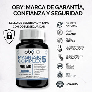 Oby 5 Magnesio Complex 60 capsulas 760mg oby.mx