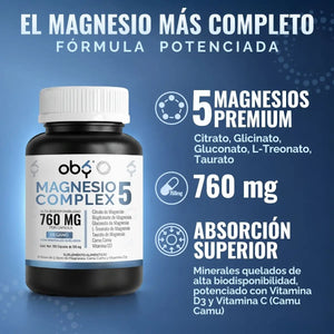Oby 5 Magnesio Complex 180 capsulas 760mg oby.mx