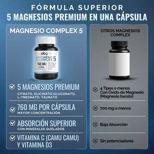 Oby 5 Magnesio Complex 180 capsulas 760mg oby.mx