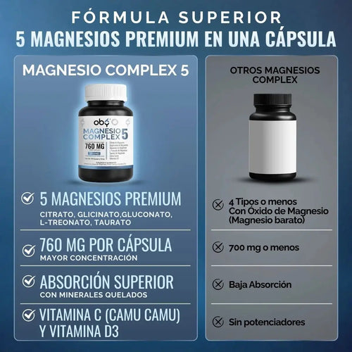 Oby 5 Magnesio Complex 180 capsulas 760mg oby.mx