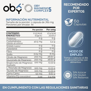 Magnesio Complex 5 OBY | 5 Tipos de Magnesios Premium | Alta Biodisponibilidad | 60 Cápsulas oby.mx