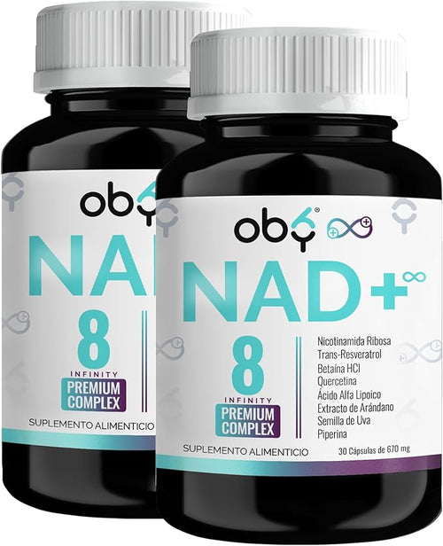 OBY NAD+ Infinity | Potenciado 8 Ingredientes: Nicotinamida Ribosa, Resveratrol | 100% Vegano | 60 Caps