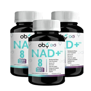 Pack de 3 Frascos: OBY NAD+ Infinity | Potenciado 8 Ingredientes: Nicotinamida Ribosa, Resveratrol | 100% Vegano | 30 caps Fast Bundle