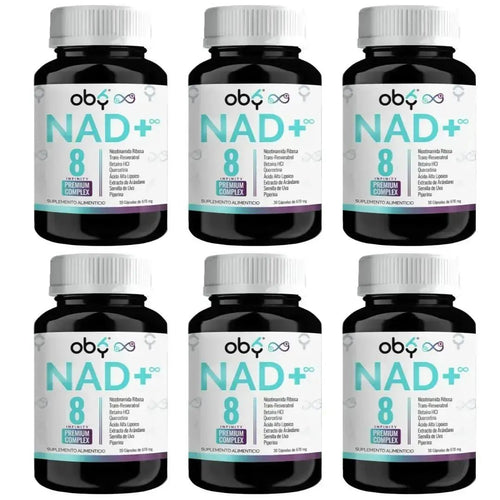 Pack de 6 Frascos: OBY NAD+ Infinity | Potenciado 8 Ingredientes: Nicotinamida Ribosa, Resveratrol | 100% Vegano | 30 caps Fast Bundle