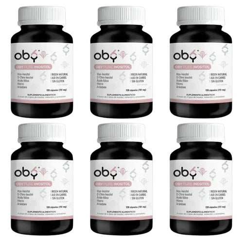 Pack de 6 frascos: OBY Pure Inositol con Myo y D-Chiro Inositol + Ácido Fólico, Hierro y Extracto Arándano | 120 Capsulas Fast Bundle