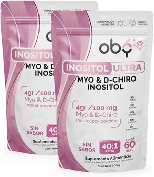 Oby Inositol Ultra - Myo y D-Chiro Inositol ratio 40:1 | Polvo Sin Sabor | 2 pack oby.mx