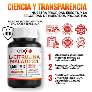L Citrulina Malato 2:1 180 cápsulas oby.mx
