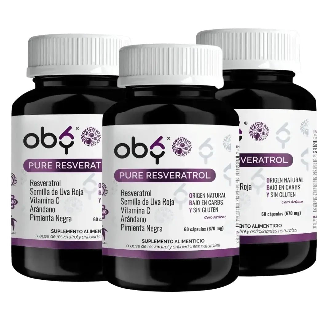 Pack de 3 frascos: OBY Pure Resveratrol con Antioxidantes: Semilla de Uva, Vitamina C, Arándano y Pimienta Negra | 60 Cápsulas Fast Bundle