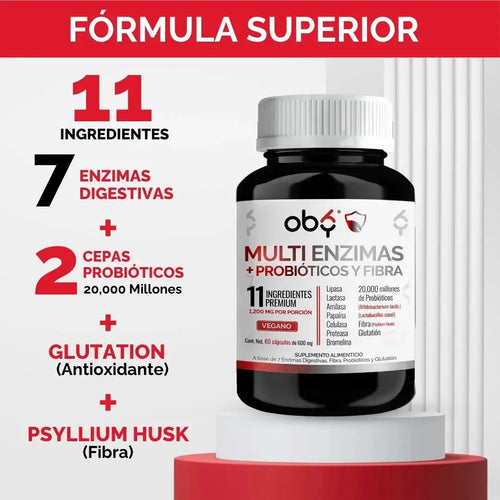 OBY Multi Enzimas Digestivas, Probióticos, Glutation, Fibra Psyllium Husk $̶5̶9̶9̶.̶0̶0̶ oby.mx