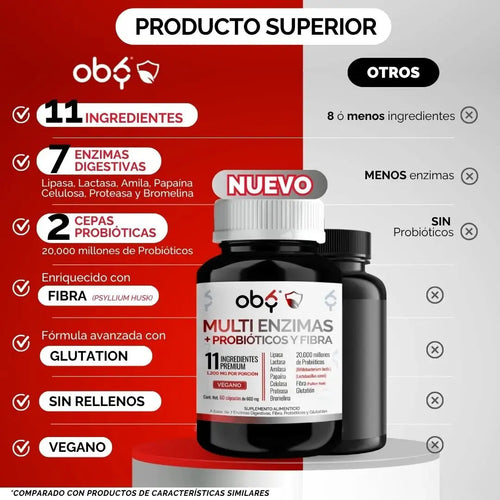 OBY Multi Enzimas Digestivas, Probióticos, Glutation, Fibra Psyllium Husk $̶5̶9̶9̶.̶0̶0̶ oby.mx