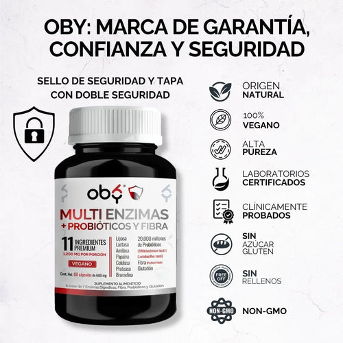 OBY Multi Enzimas Digestivas, Probióticos, Glutation, Fibra Psyllium Husk $̶5̶9̶9̶.̶0̶0̶ oby.mx