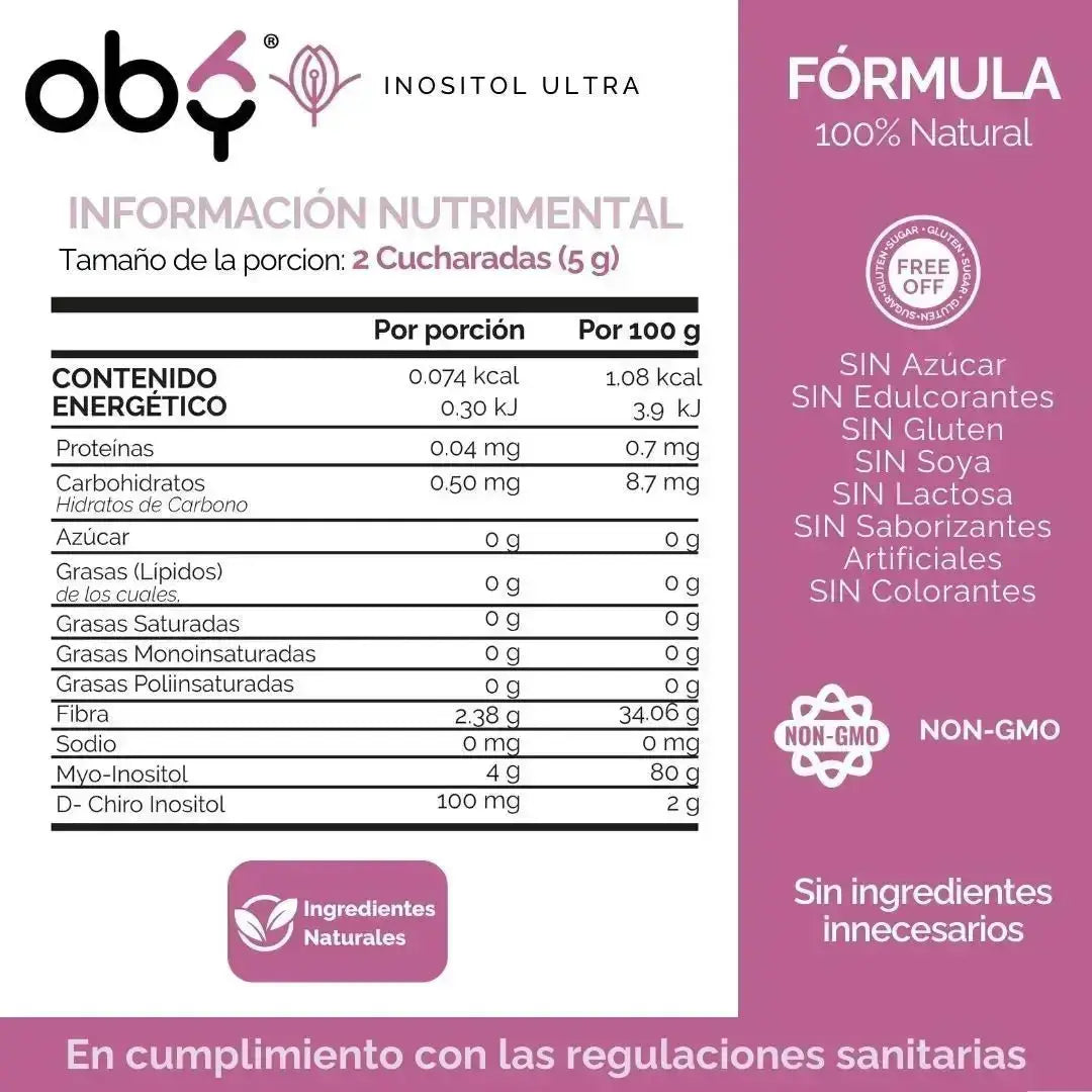 Oby Inositol Puro Ultra - Myo y D-Chiro Inositol 40:1 oby.mx