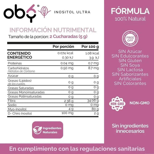 Oby Inositol Puro Ultra - Myo y D-Chiro Inositol 40:1 oby.mx