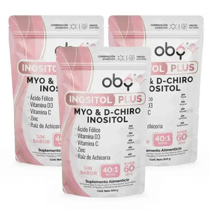 Pack de 3 Pouch: Oby Inositol Plus Myo y D-Chiro Inositol Ratio 40:1 + Acido Folico, Prebioticos, Vitaminas y Zinc | Polvo Sin Sabor Fast Bundle
