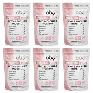 Pack de 6 Pouch: Oby Inositol Plus Myo y D-Chiro Inositol Ratio 40:1 + Acido Folico, Prebioticos, Vitaminas y Zinc | Polvo Sin Sabor Fast Bundle