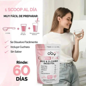 Oby Inositol Plus Myo y D-Chiro Inositol Ratio 40:1 + Acido Folico, Prebioticos, Vitaminas y Zinc | Polvo Sin Sabor $̶1̶,̶0̶4̶9̶.̶0̶0̶ oby.mx