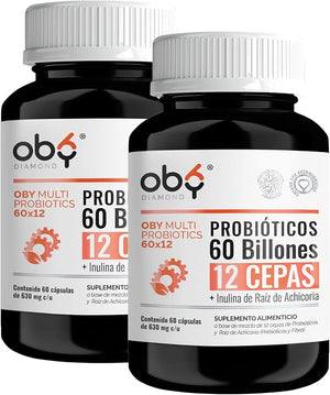 Oby MULTI Probioticos Avanzados 60 Billones 12 Cepas, Prebioticos y Fibra 120 Cápsulas