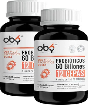 Oby MULTI Probioticos Avanzados 60 Billones 12 Cepas, Prebioticos y Fibra 120 Cápsulas oby.mx
