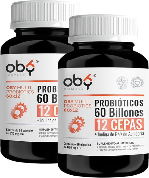 Oby MULTI Probioticos Avanzados 60 Billones 12 Cepas, Prebioticos y Fibra 120 Cápsulas