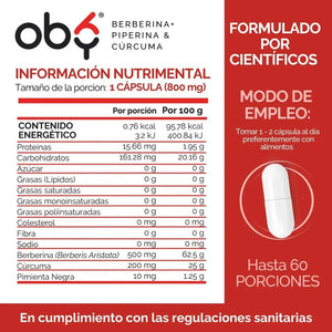 OBY Berberina Pura con Cúrcuma y Pimienta Negra | 60 cápsulas $̶6̶4̶9̶.̶0̶0̶ oby.mx