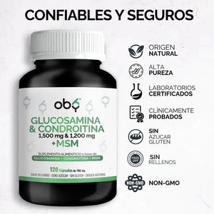 OBY Glucosamina, Condroitina + MSM | 120 cápsulas $̶6̶5̶9̶.̶0̶0̶ oby.mx