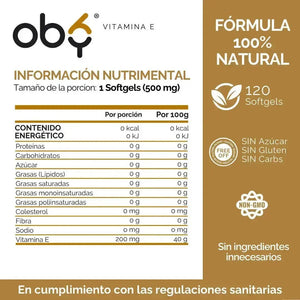 OBY Vitamina E | Vitaminas para mujer y hombre | 120 Softgels oby.mx