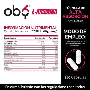 OBY L-Arginina de Alta Pureza | 120 Cápsulas $̶5̶4̶9̶.̶0̶0̶ oby.mx