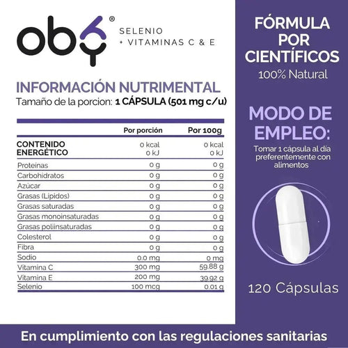 OBY Selenio enriquecido con Vitamina C y Vitamina E | 120 Capsulas $̶4̶3̶9̶.̶0̶0̶ oby.mx