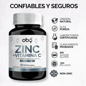 OBY Zinc Puro + Vitamina C | 120 cápsulas oby.mx