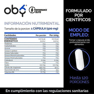 OBY ZMA Zinc, Citrato de Magnesio y Vitamina B6 | 120 Cápsulas $̶4̶9̶9̶.̶0̶0̶ oby.mx