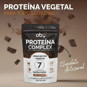 Proteina Complex Chocolate Artesanal | 7 Fuentes vegetales + Probioticos + Enzimas | Alta Absorción y Digestión Ligera Sin Lácteos | Polvo Vegana oby.mx
