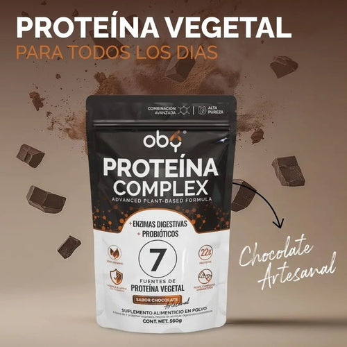 Proteina Complex Chocolate Artesanal | 7 Fuentes vegetales + Probioticos + Enzimas | Alta Absorción y Digestión Ligera Sin Lácteos | Polvo Vegana oby.mx