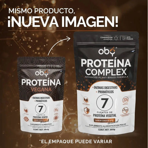 Proteina Complex Chocolate Artesanal | 7 Fuentes vegetales + Probioticos + Enzimas | Alta Absorción y Digestión Ligera Sin Lácteos | Polvo Vegana oby.mx