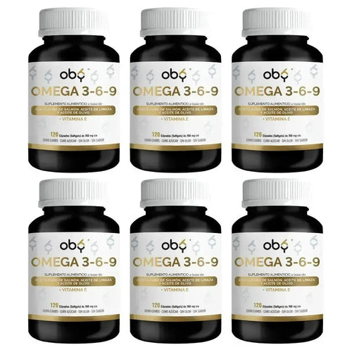 Pack de 6 frascos: OMEGA 3 6 9 + Vitamina E | 3 aceites puros: Salmon, Linaza, Olivo Fast Bundle