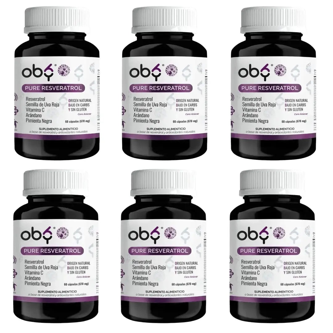 Pack de 6 frascos: OBY Pure Resveratrol con Antioxidantes: Semilla de Uva, Vitamina C, Arándano y Pimienta Negra | 60 Cápsulas Fast Bundle