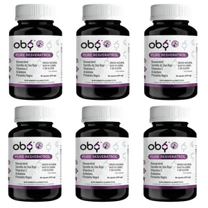 Pack de 6 frascos: OBY Pure Resveratrol con Antioxidantes: Semilla de Uva, Vitamina C, Arándano y Pimienta Negra | 60 Cápsulas Fast Bundle