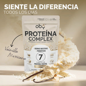 Proteina Complex Vainilla Mexicana | 7 Fuentes vegetales + Probioticos + Enzimas | Alta Absorción y Digestión Ligera Sin Lácteos | Polvo Vegana oby.mx