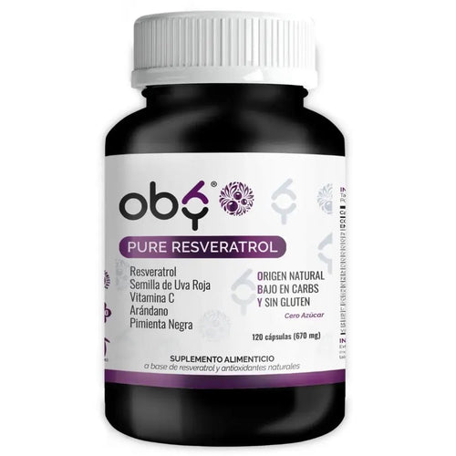 OBY Pure Resveratrol con Antioxidantes: Semilla de Uva, Vitamina C, Arándano y Pimienta Negra | 120 caps $̶5̶4̶9̶.̶0̶0̶ oby.mx