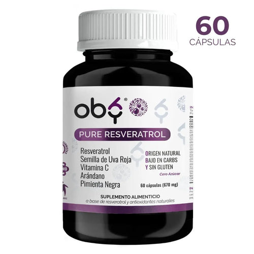 OBY Pure Resveratrol | Resveratrol más Semilla de Uva, Vitamina C, Arándano y Pimienta Negra | Cápsulas de 670 mg oby.mx