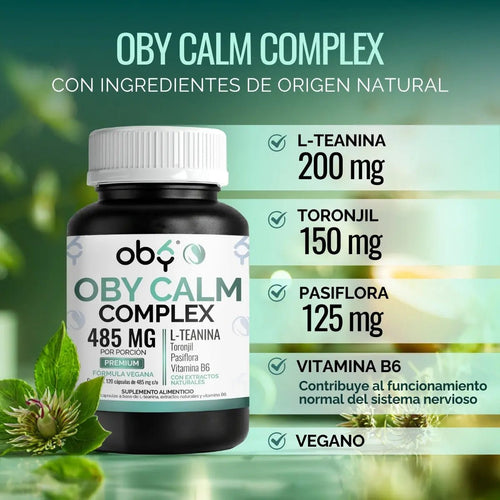 L-Teanina con Pasiflora, Toronjil y Vitamina B6 | Oby Calm Complex | 120 Capsulas oby.mx
