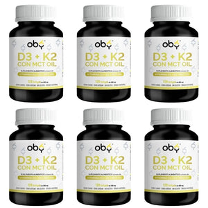 Pack de 6 frascos: OBY Vitamina D3 + K2 con MCT Oil | 120 Softgels Fast Bundle