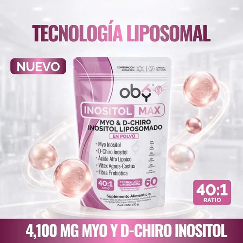 Inositol Max LIPOSOMAL - Myo y D-Chiro Inositol Ratio 40:1 + Vitex Agnus Castus + Acido Alfa Lipoico + Prebioticos | Polvo oby.mx