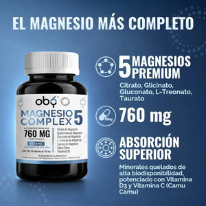 Magnesio Complex 5 OBY | 5 Tipos de Magnesios Premium | Alta Biodisponibilidad | 60 Cápsulas oby.mx