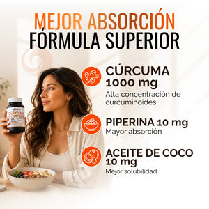 Cúrcuma Orgánica con Aceite de Coco 120 cápsulas oby.mx