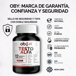 OBY Testo Alfa | Vitaminas hombre con 12 ingredientes | 180 cápsulas oby.mx