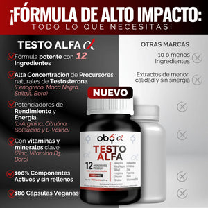 OBY Testo Alfa | Vitaminas hombre con 12 ingredientes | 180 cápsulas oby.mx