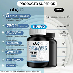 Oby 5 Magnesio Complex 180 capsulas 760mg oby.mx
